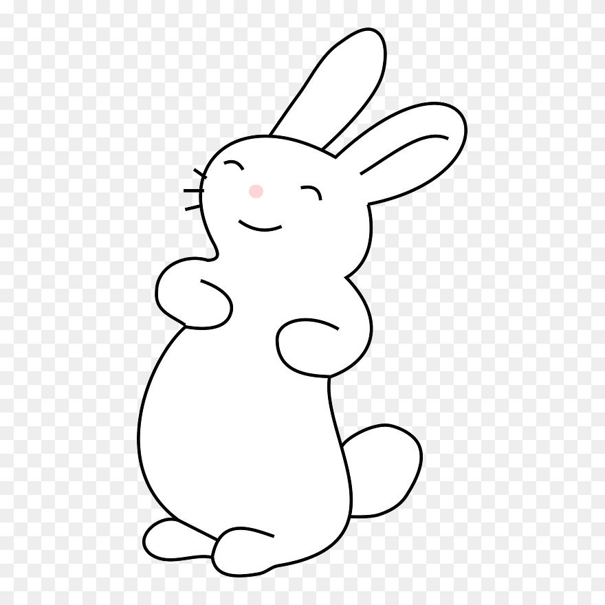 White Rabbit Easter Bunny Hare Cartoon - Kawaii Bunny Colouring Page Clipart