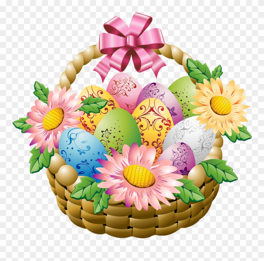 Easter Basket With Easter Eggs And Flowers Png Picture - Easter Basket Transparent Background Clipart