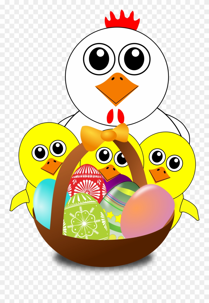 Funny Chicken And Chicks Cartoon Easter - Poule De Paques Clipart