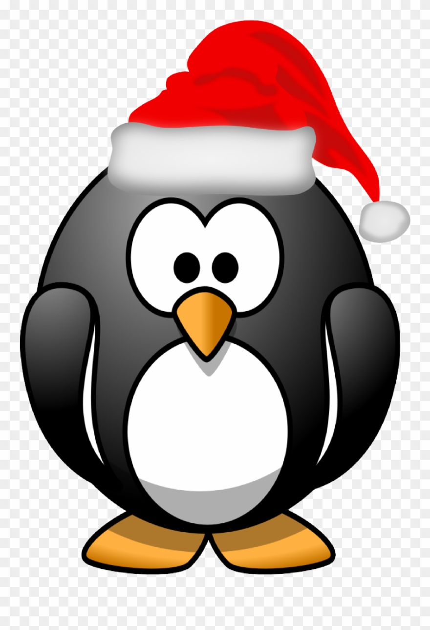 Xmas Stuff For Christmas Penguin Clipart Black And - Penguin With A Santa Hat - Png Download