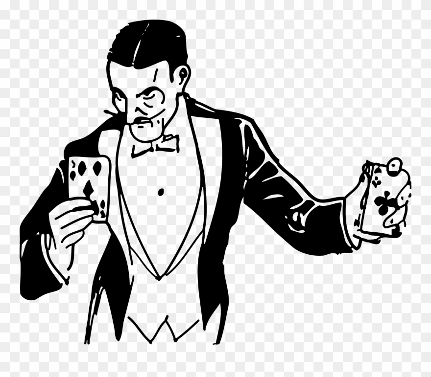 Cards Clipart Magic Trick - Magician With Cards Drawing - Png Download