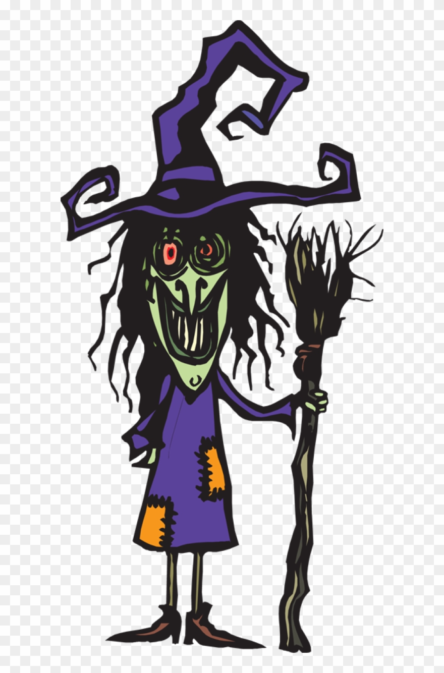 Ugly Witch With Her Broom - Ugly Witch Clipart - Png Download