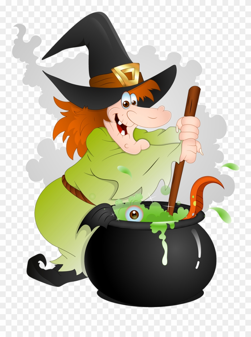 Cute - Witch With Cauldron Clipart - Png Download