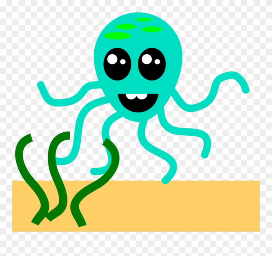Octopus Cephalopod Drawing Animal Cartoon - Polvo Verde Dos Desenhos Animados Com Tentáculos Camiseta Clipart