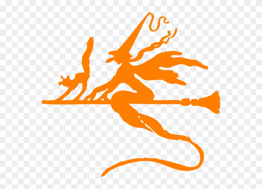 Witch - On - A - Broom - Orange Clip Art - Flying Witch Silhouette Png Transparent Png