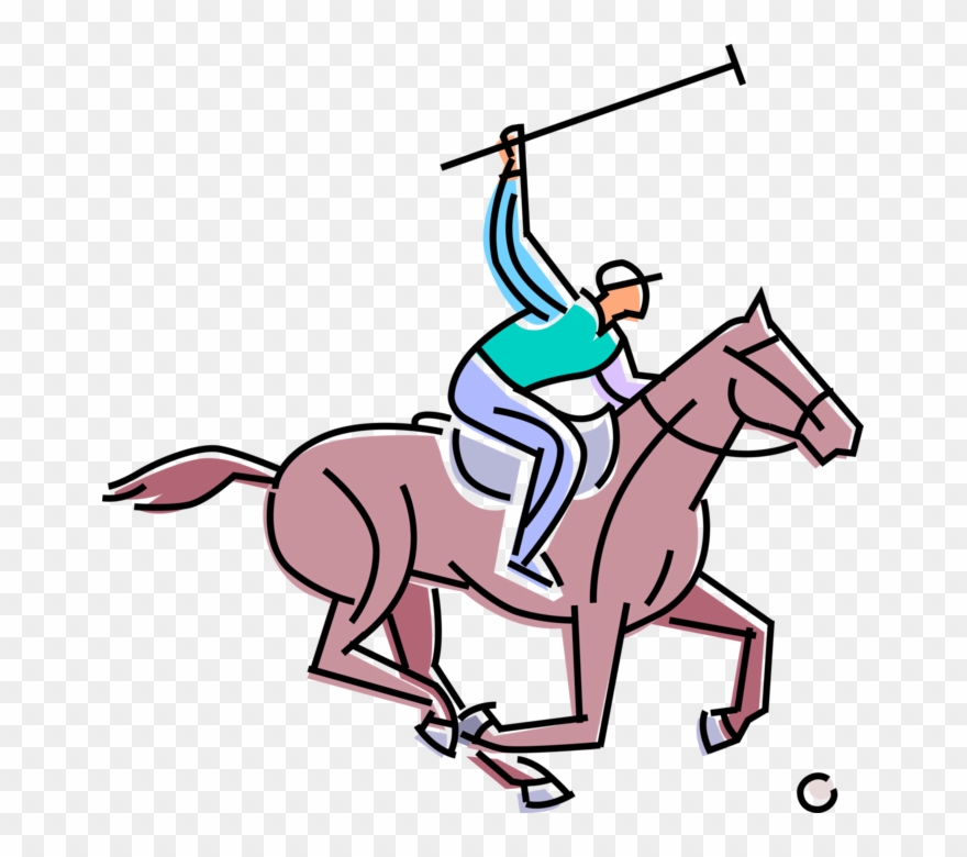 Vector Illustration Of Equestrian Polo Player Rides Clipart