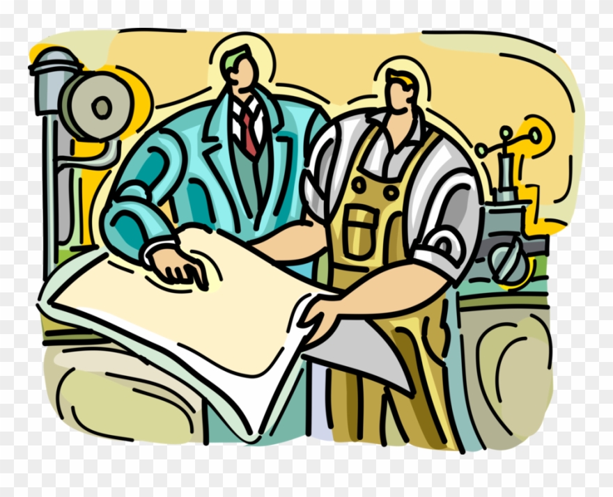 Vector Illustration Of Factory Floor Manager And Worker Clipart