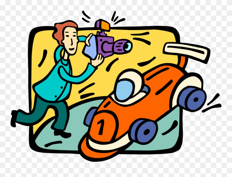 Vector Illustration Of Photographer With Camera Takes Clipart