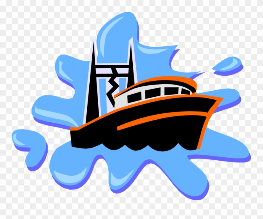 Vector Illustration Of Commercial Fishing Trawler Boat Clipart