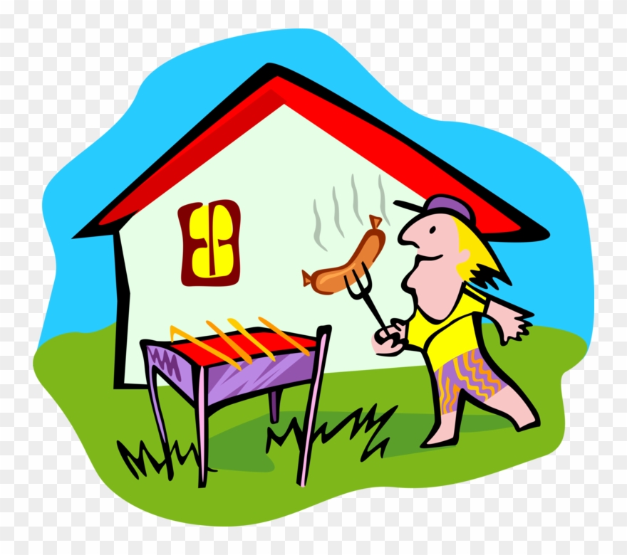 Vector Illustration Of Outdoor Chef Cooks Hotdog On Clipart