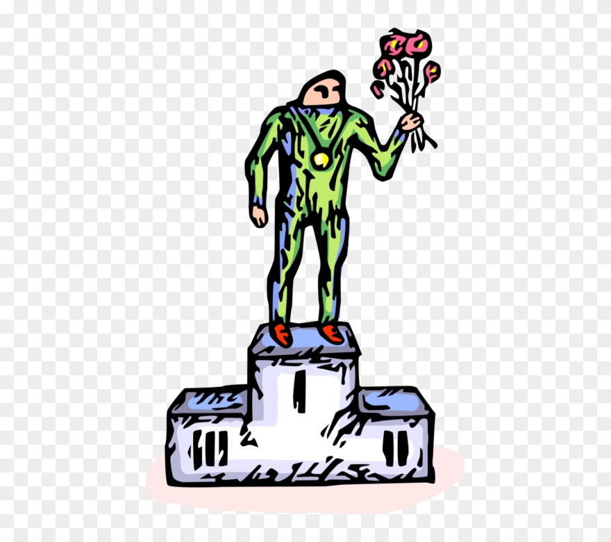 Vector Illustration Of First Place Winner Stands On Clipart