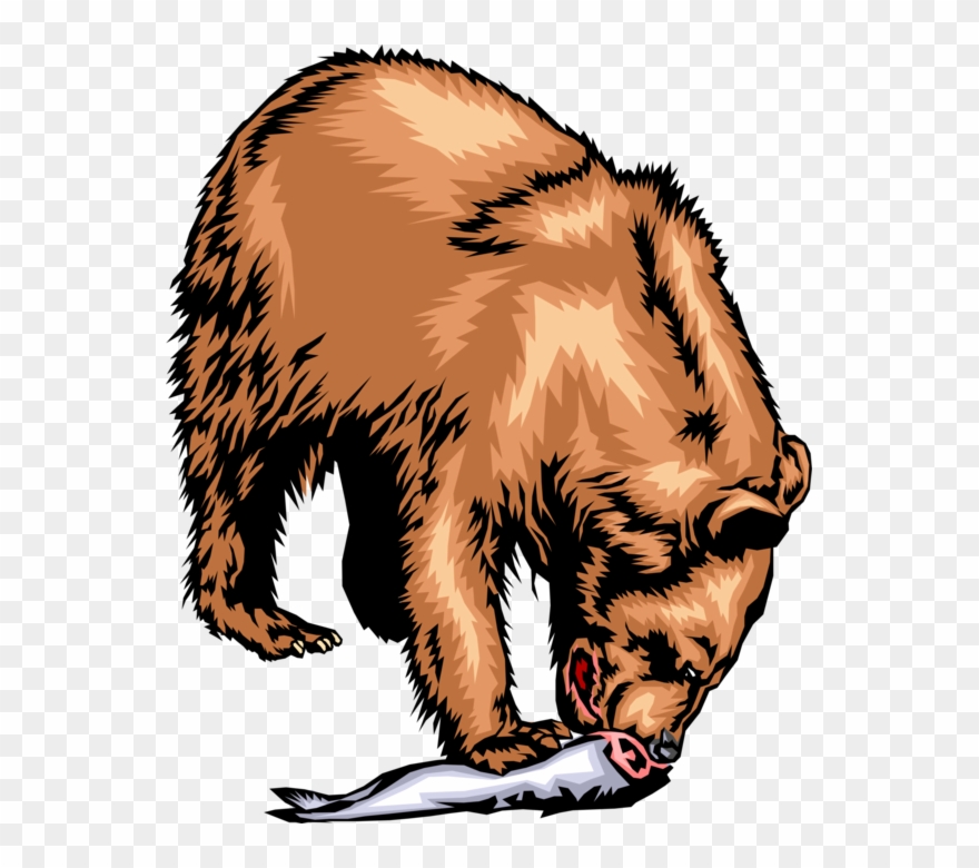Vector Illustration Of Brown Bear Eating Its Catch Clipart