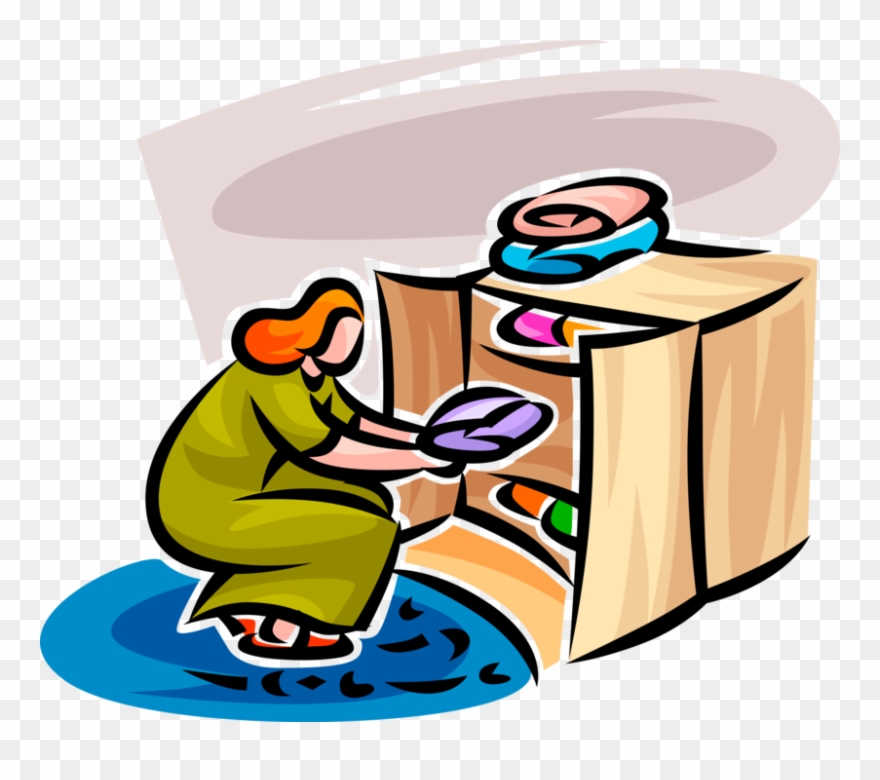 Vector Illustration Of Woman Puts Laundry In Storage Clipart