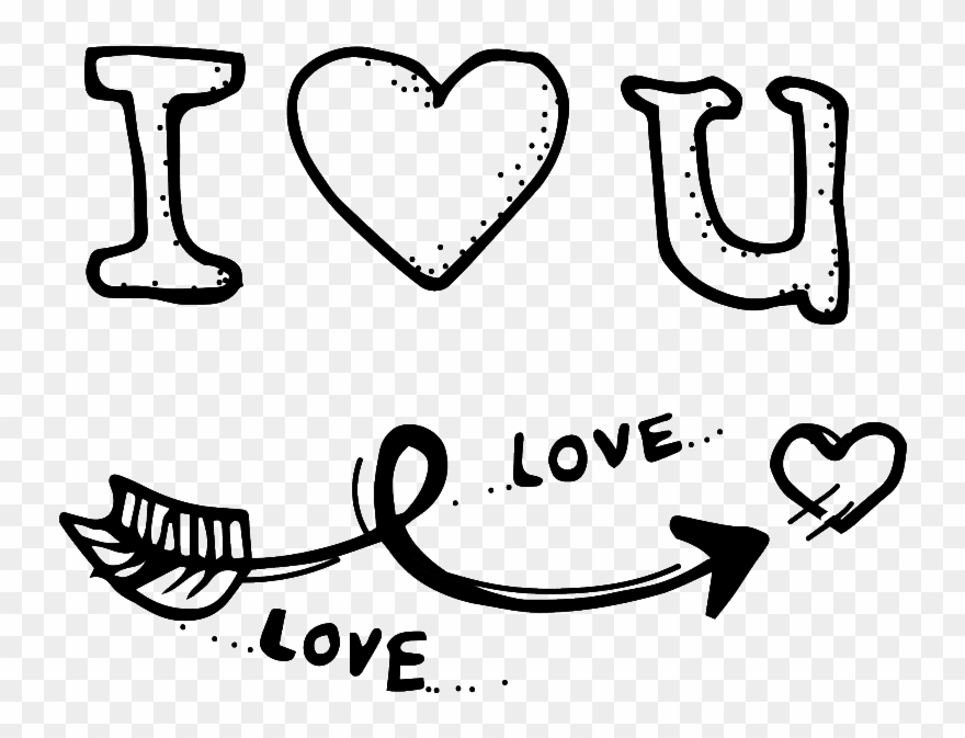Black And White Hand Painted English Love Vector Clipart