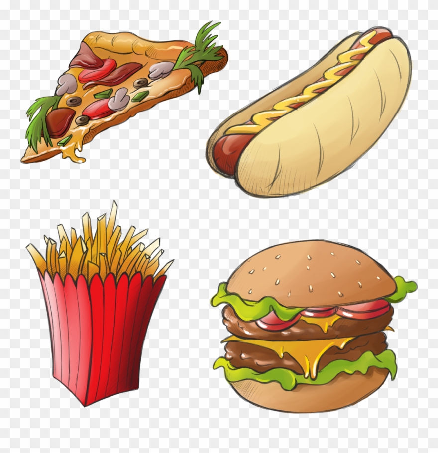 Food Junkfood Pizza Hotdog Frenchfries Hamburger Picnic Clipart
