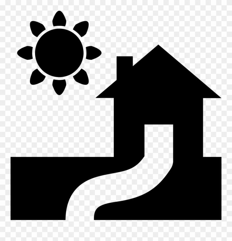 House With Path And Sun Comments Clipart