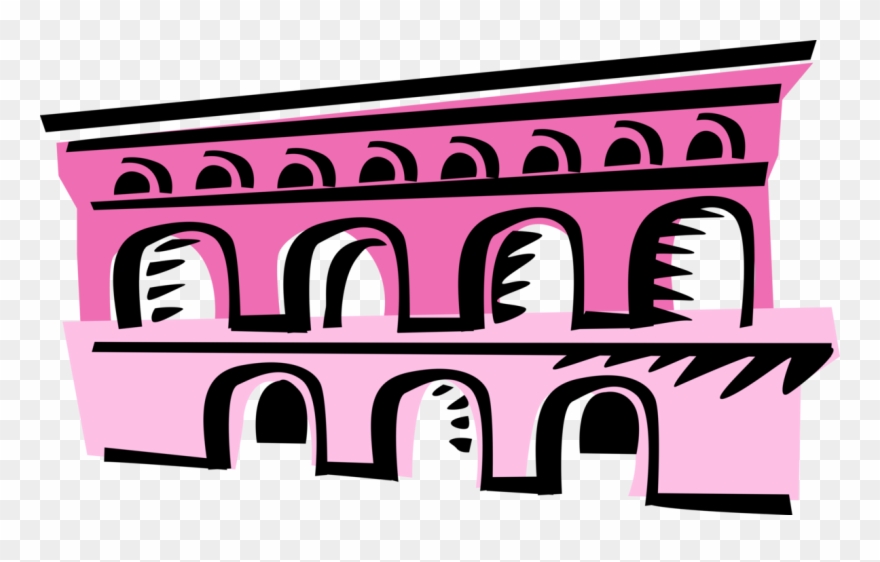 Vector Illustration Of Pont Du Gard Ancient Roman Aqueduct Clipart