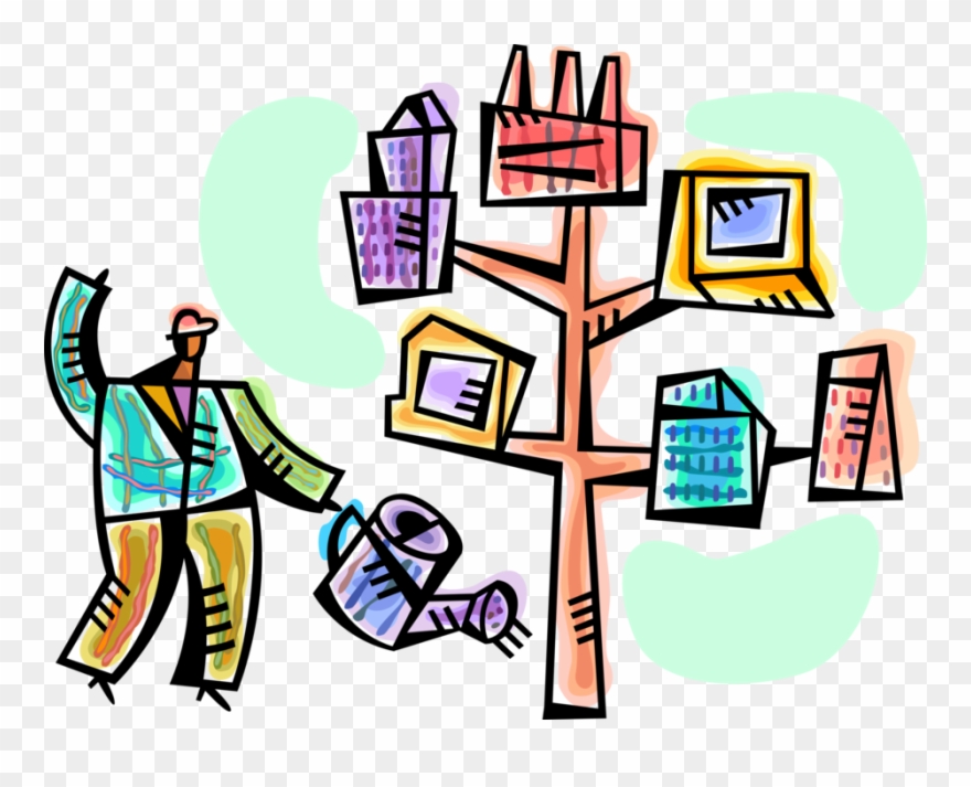 Vector Illustration Of Businessman Nurtures Industrial Clipart