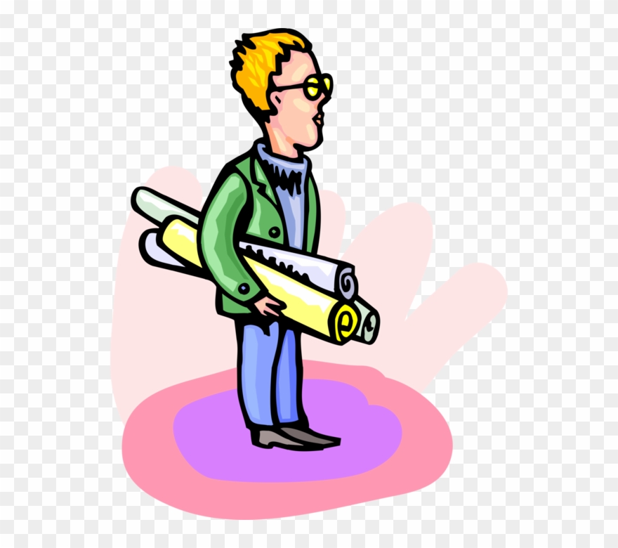 Vector Illustration Of Architect With Building Drawings Clipart