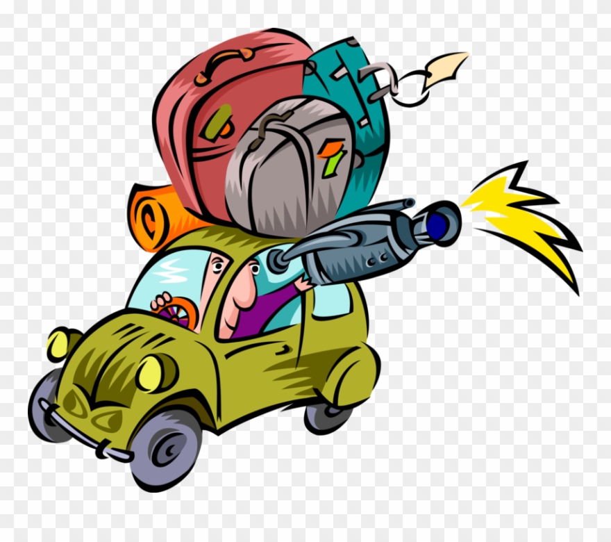 Vector Illustration Of Vacation Traveler In Car With Clipart