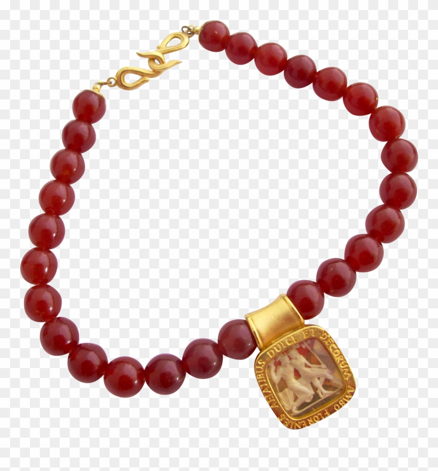Vintage Prevost Roman Motif Glass Carnelian Bead Choker Clipart