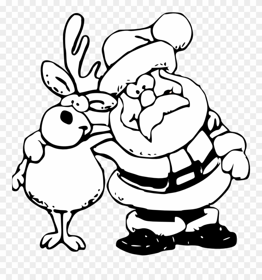 Reindeer Clipart Black And White Santa And Reindeer - Png Download