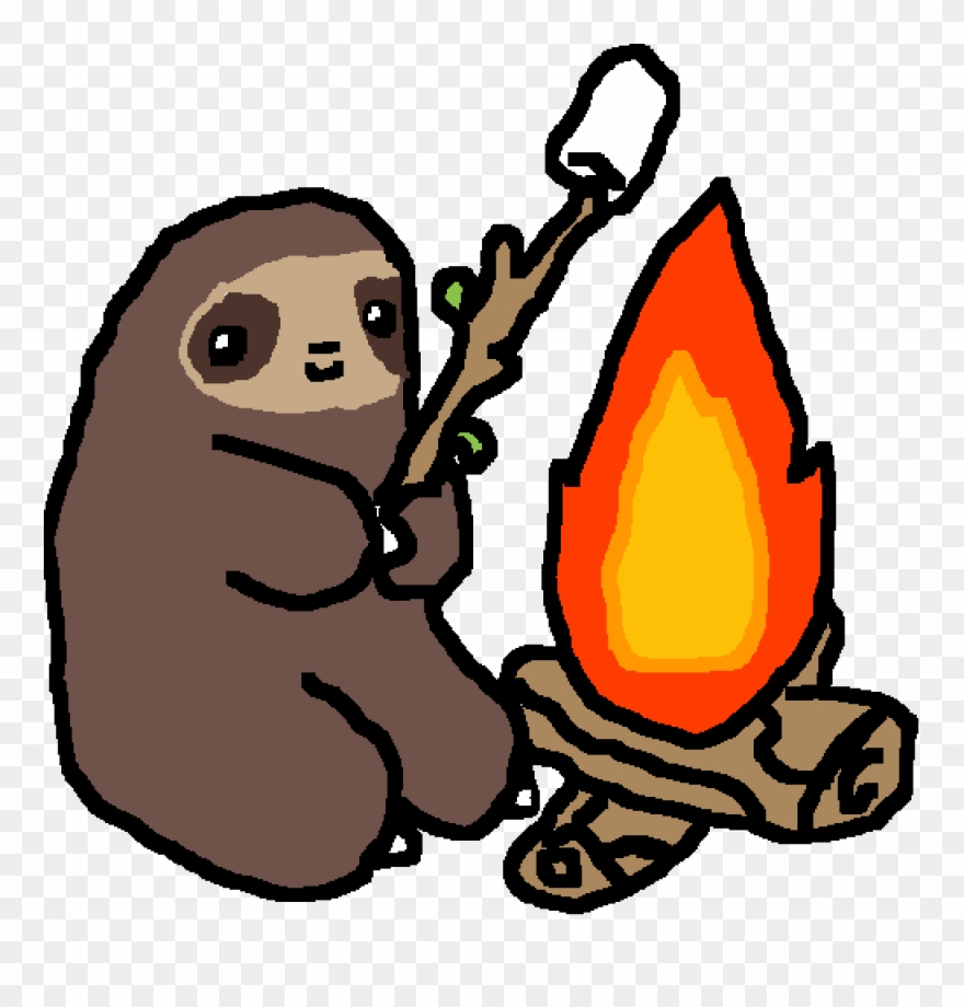 Sloth Sitting At A Campfire Clipart