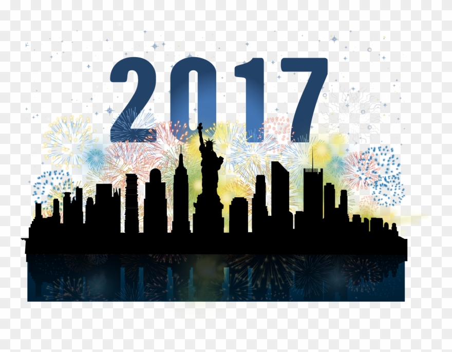 New York City Skyline Silhouette Watercolor Painting Clipart