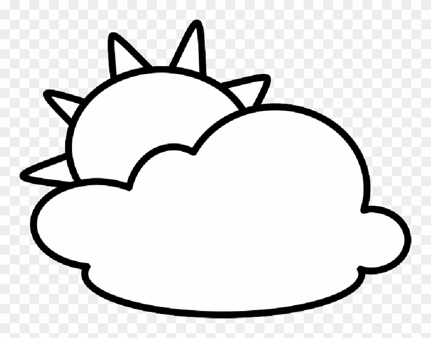 Sun And Clouds Clipart Black And White , - Png Download