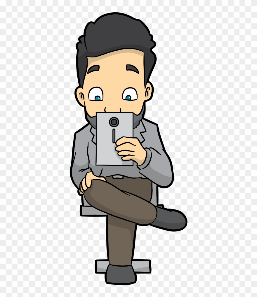 Cartoon Man Reading An Ebook On His Mobile Tablet Clipart
