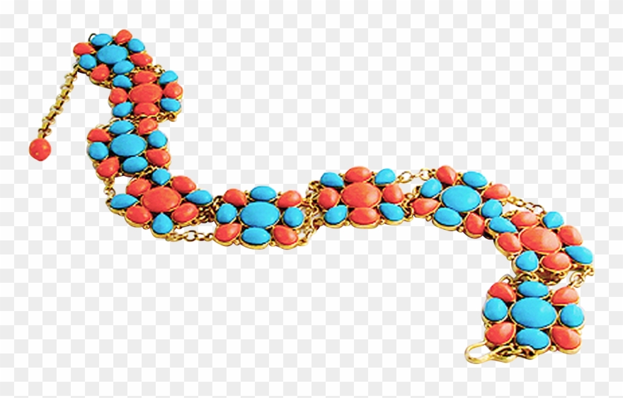 Huge Trifari Simulated Turquoise & Coral Cabochon Gold Clipart
