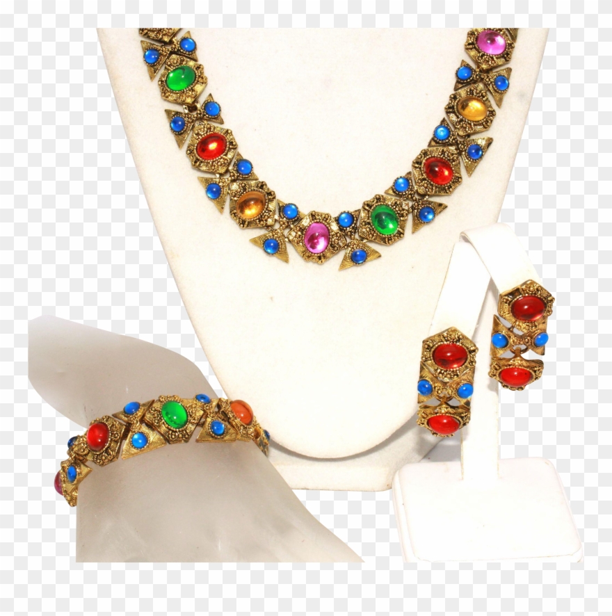 Couture Vintage 70's Moghul Jewels Necklace Bracelet Clipart