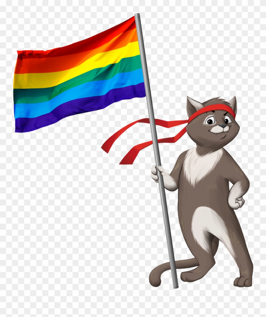 Ninjacat With A Rainbow Flag Clipart