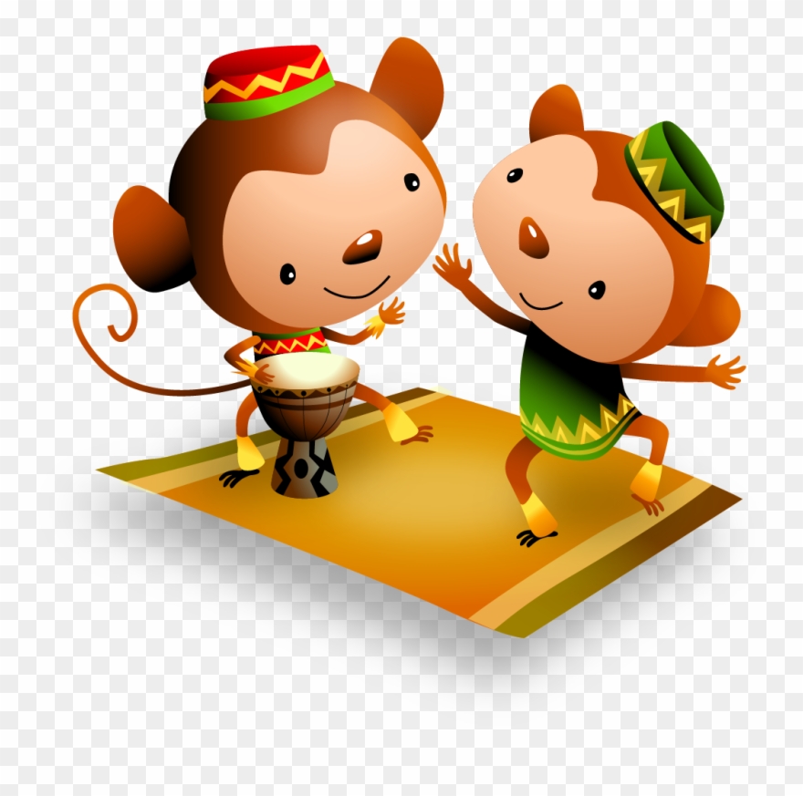 Vector Cartoon Monkey Cute Dancing Drums 1063*978 Transprent Clipart