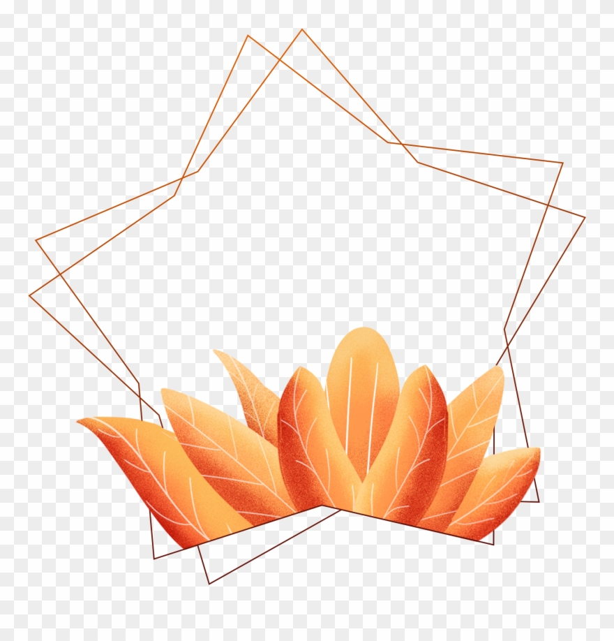 Hand Painted Border Coral Orange Leaves Plants Png Clipart