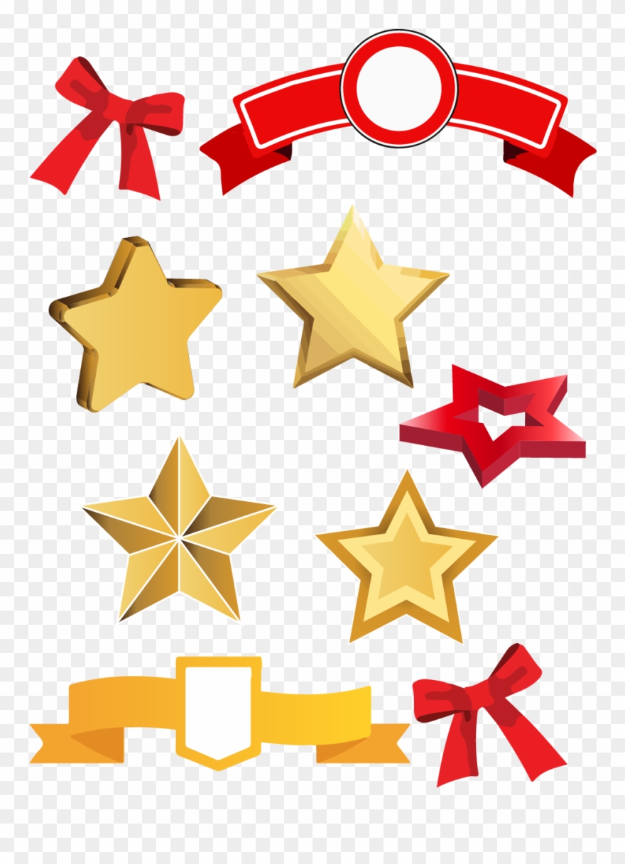 Red Yellow Pointed Star Ribbon Ai Vector Five Png And Clipart