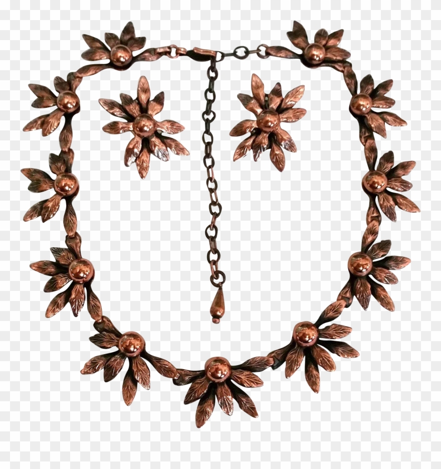 Vintage Renoir Copper Necklace Clip On Earrings Set - Png Download