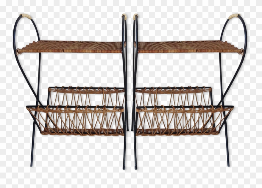 Pair Of Nightstands In Rattan And Metal Clipart