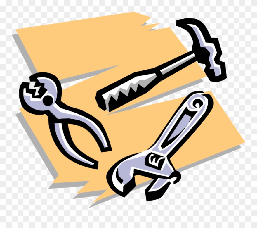 Vector Illustration Of Hammer, Pliers And Adjustable Clipart