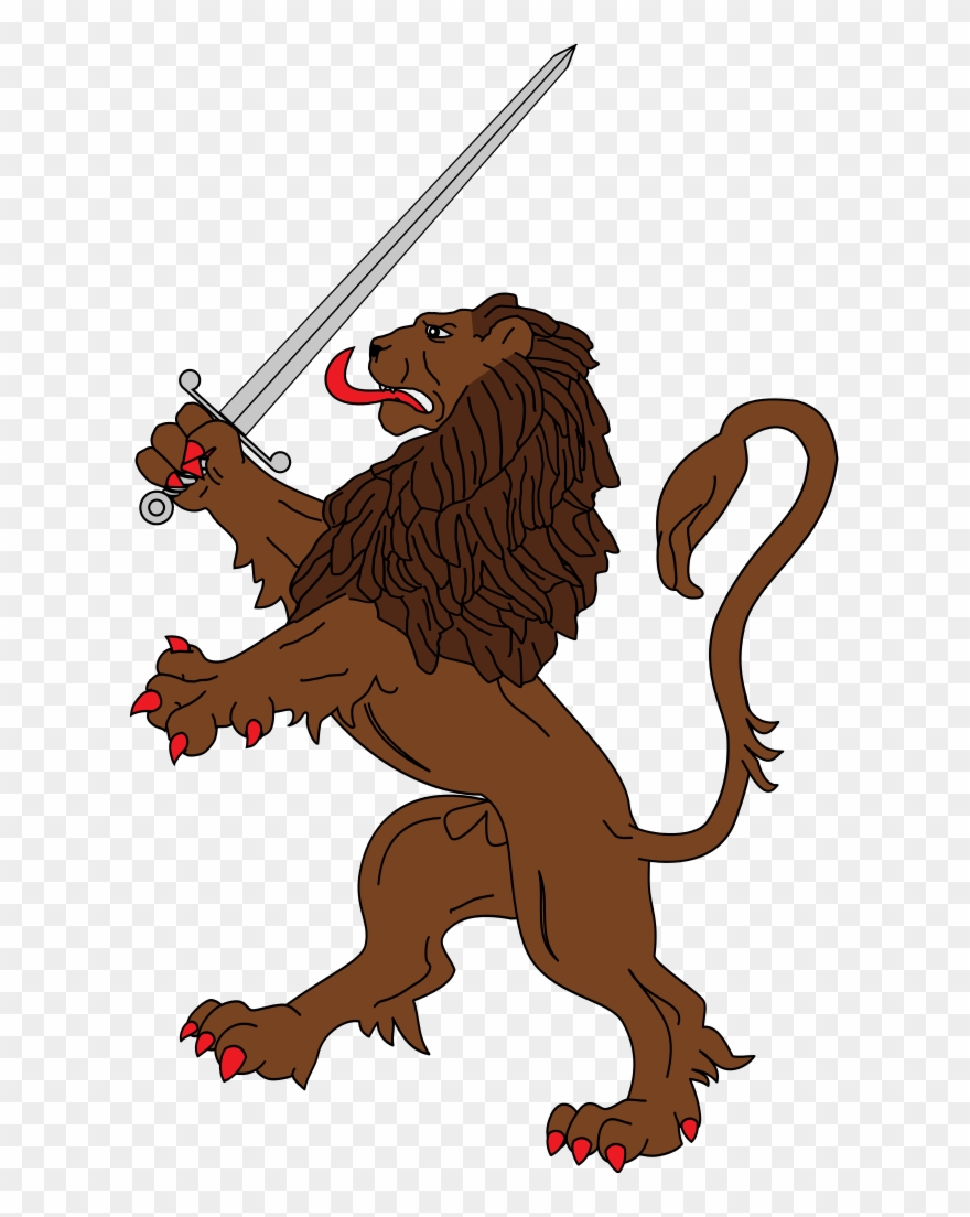 Heraldic Lion Rampant With Sword Clipart
