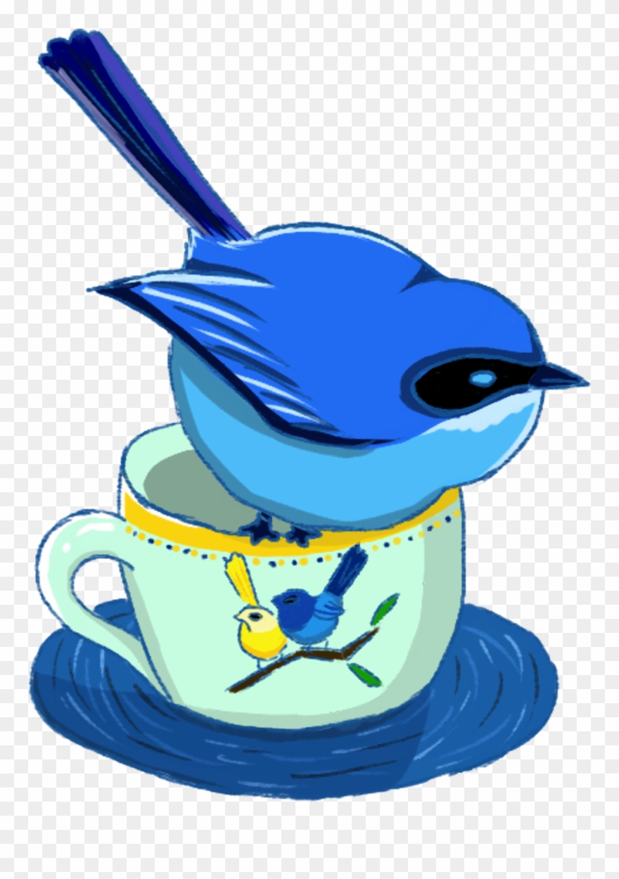 Blue Purple Bird Teacup Hand Drawn Png And Psd Clipart