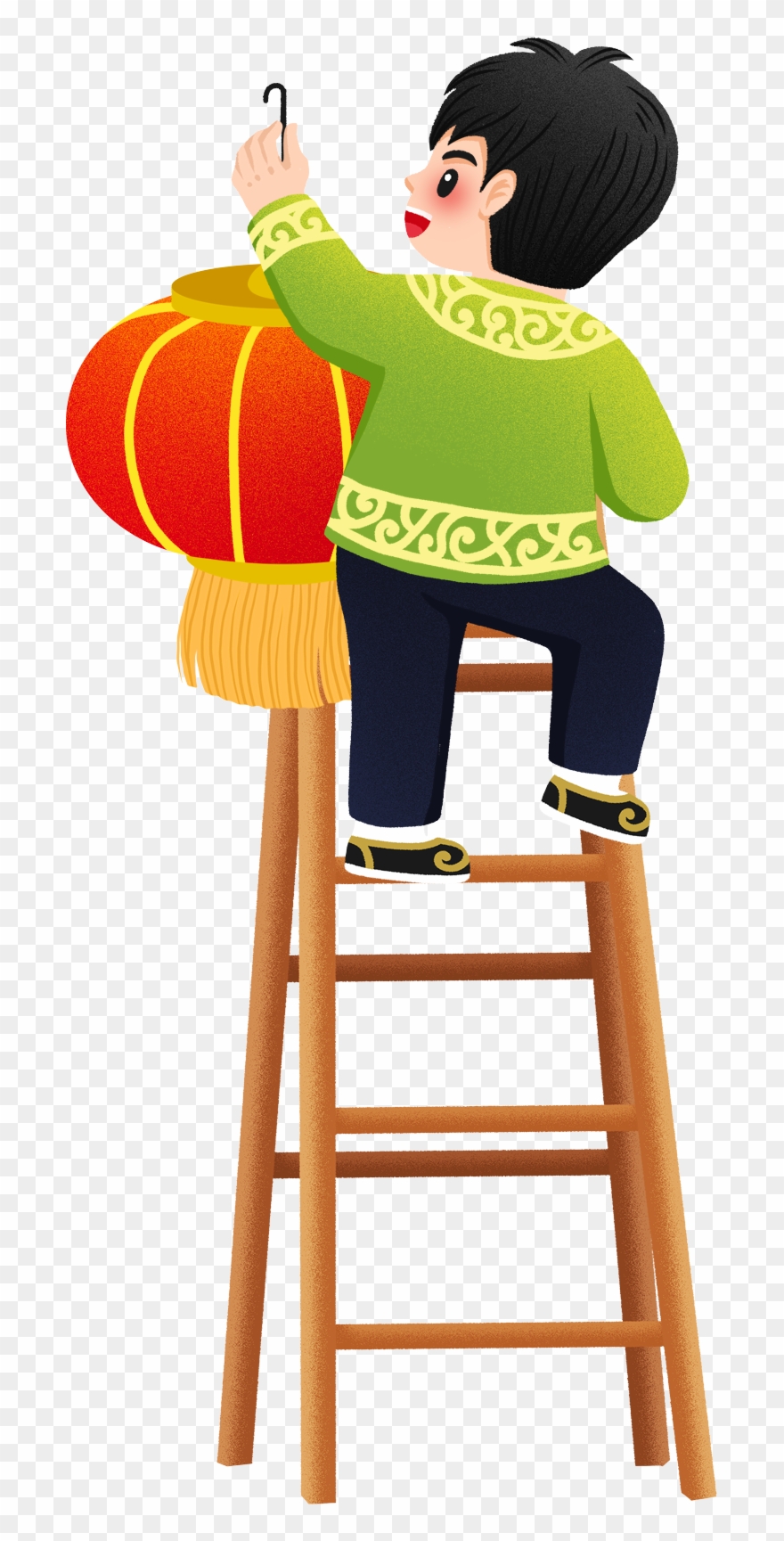 Ladder Hanging Lantern Character New Year Png And Psd Clipart