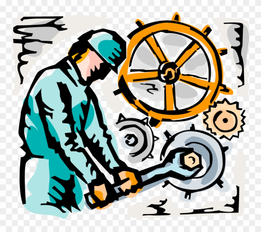 Vector Illustration Of Construction Worker Tightens Clipart