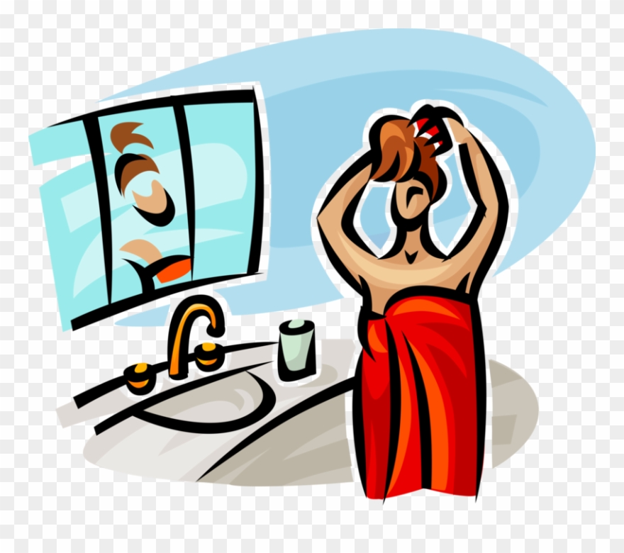 Vector Illustration Of Woman Just Out Of The Shower Clipart