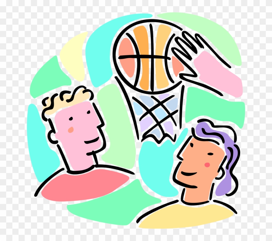 Vector Illustration Of Boys And Girls Play Basketball Clipart