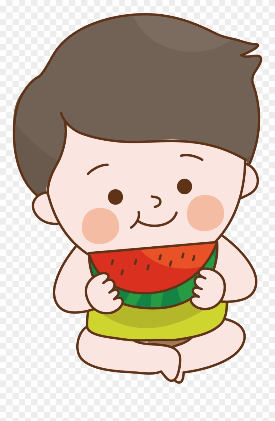 Child Food Sitting To Eat Watermelon Clipart