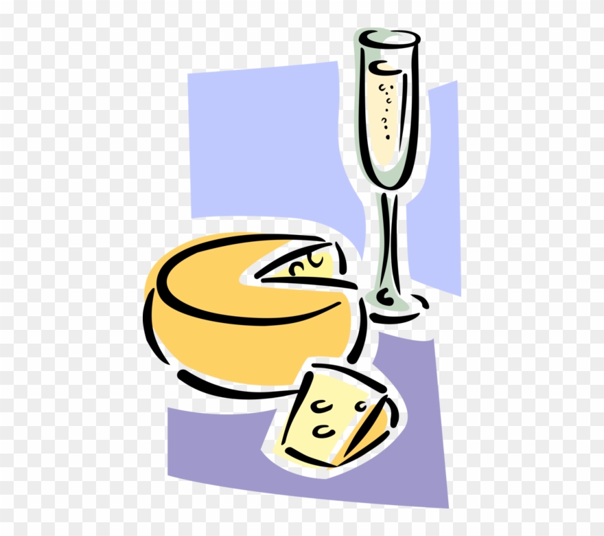Vector Illustration Of White Wine And Fresh Dairy Cheese Clipart