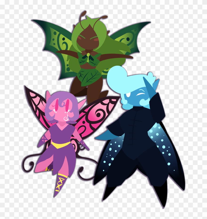 Three Examples Of Human Shaped Fairies, 2 Females And Clipart