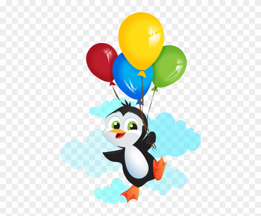 Penguin Clipart Flying - Dibujos De Animales Con Globos - Png Download