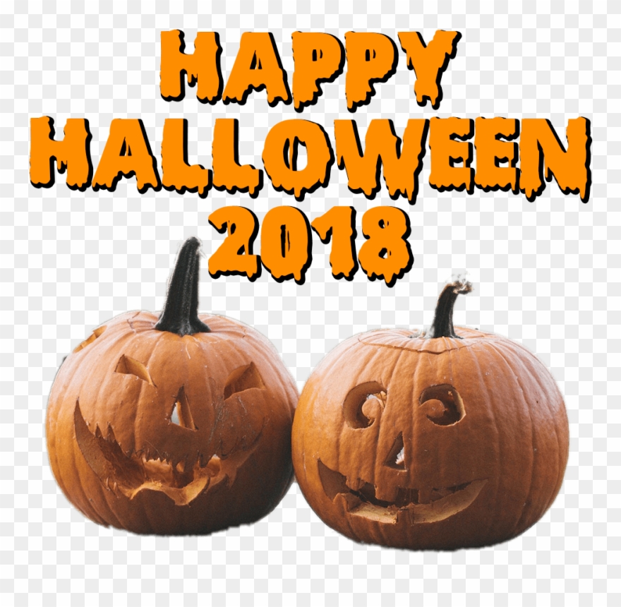 Download Two Pumpkins Happy Halloween 2018 Transparent - Jack-o'-lantern Clipart